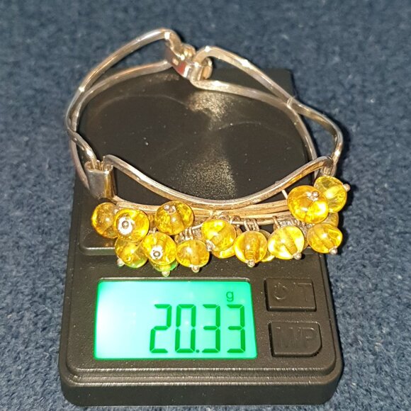 One-of-a-Kind Vintage Genuine Yellow Amber 925 Sterling Silver Cuff Bracelet - Picture 13 of 14